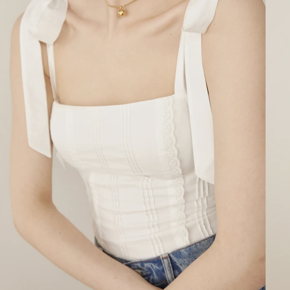 Reformation White Bustier Tank Top with Tie Front